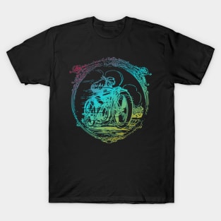 Vintage Motorbike Illustration Gradient Colour Pattern T-Shirt